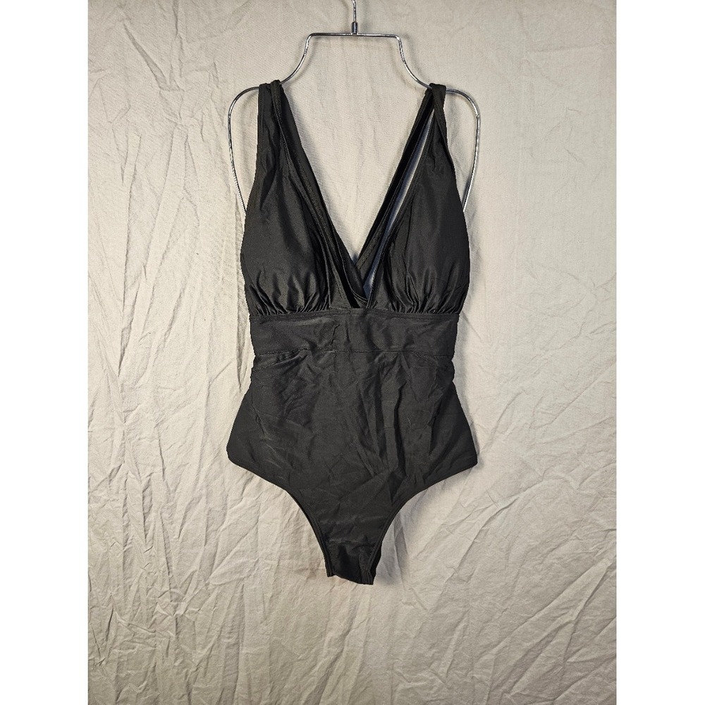 Upopby Womens Black One Piece Swimsuit V Neck Cross Back Bathing Suit 210357 L
